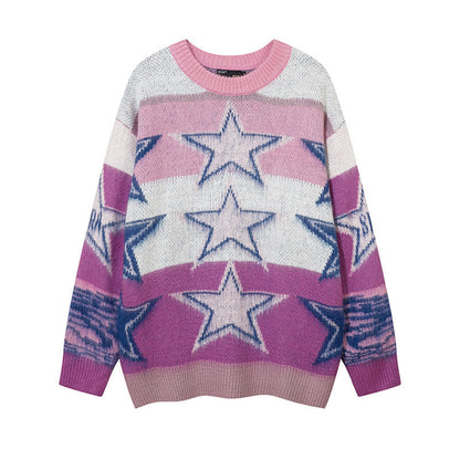 Women Sweater Star Soft Knitted Sweater Vintage