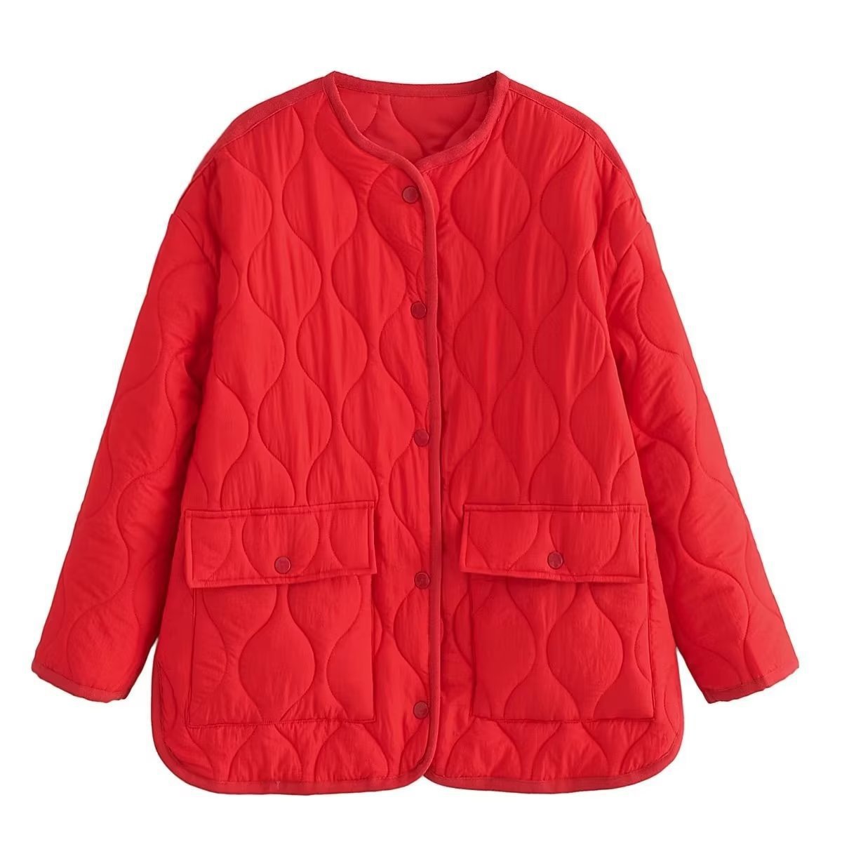 Women Cotton Coat Fashion Collarless Diamond Lattice Loose