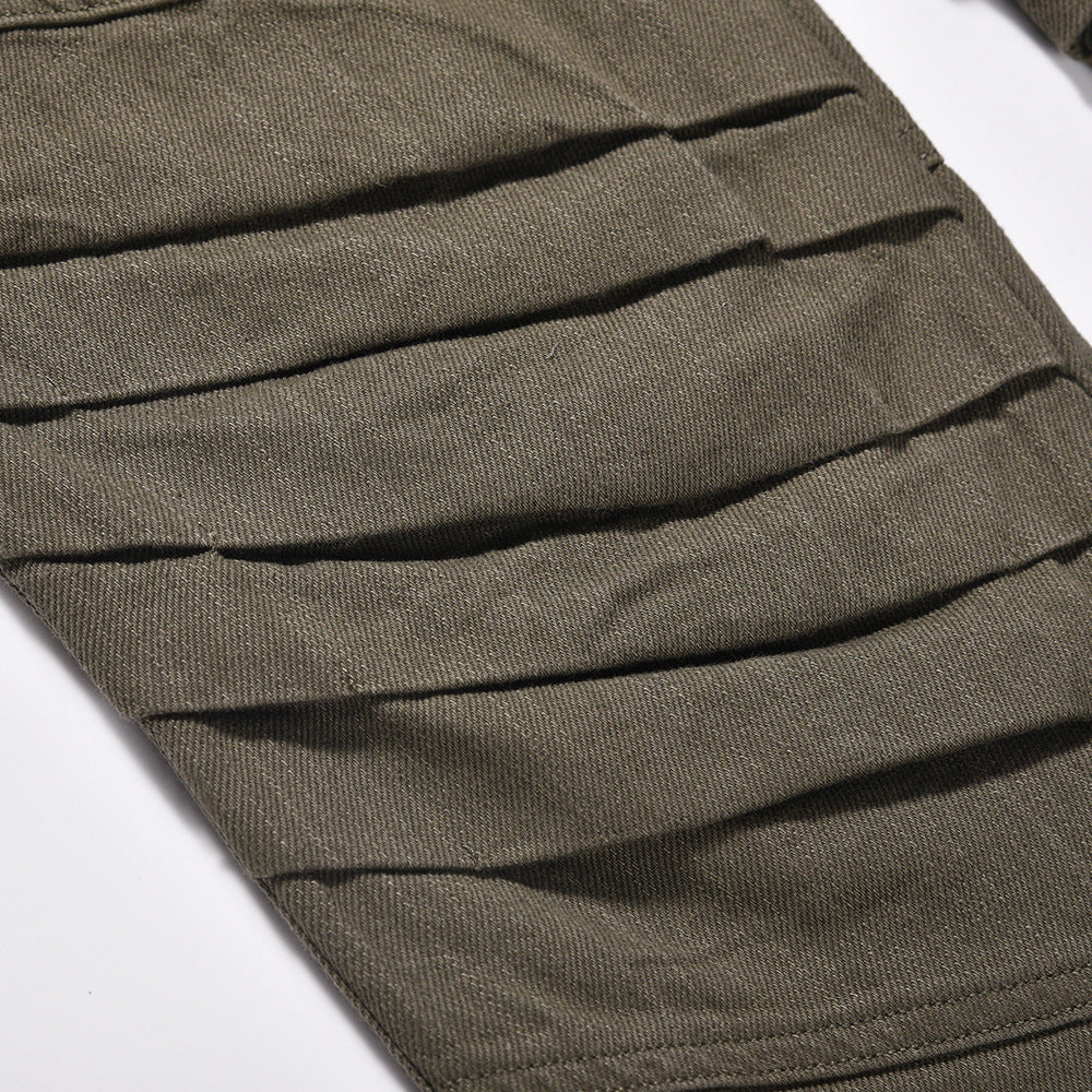 Men Sweatpants Layered Pleated Straight Jeans High Waist Casual Wide Leg Loose Trousers