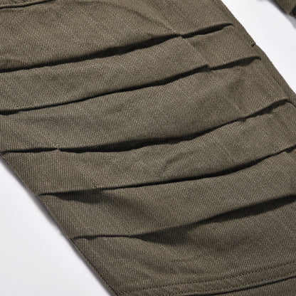 Men Sweatpants Layered Pleated Straight Jeans High Waist Casual Wide Leg Loose Trousers