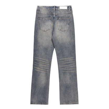 Men Jeans Ripped Distressed Pleated