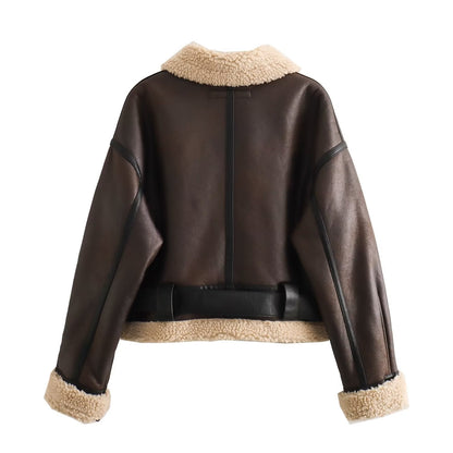 Women Cotton Winter PU Leather Jacket