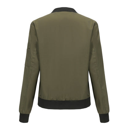 Women's Trench Coat Spring and Autumn Thin Flight Jacket Women's Casual Long Sleeve Coat Women's Loose Lapel Baseball Uniform