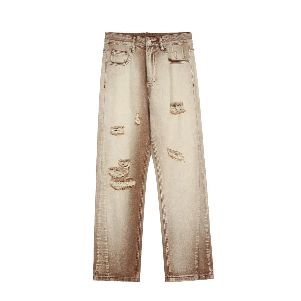 Men Jeans Ripped Distressed Trendy Loose