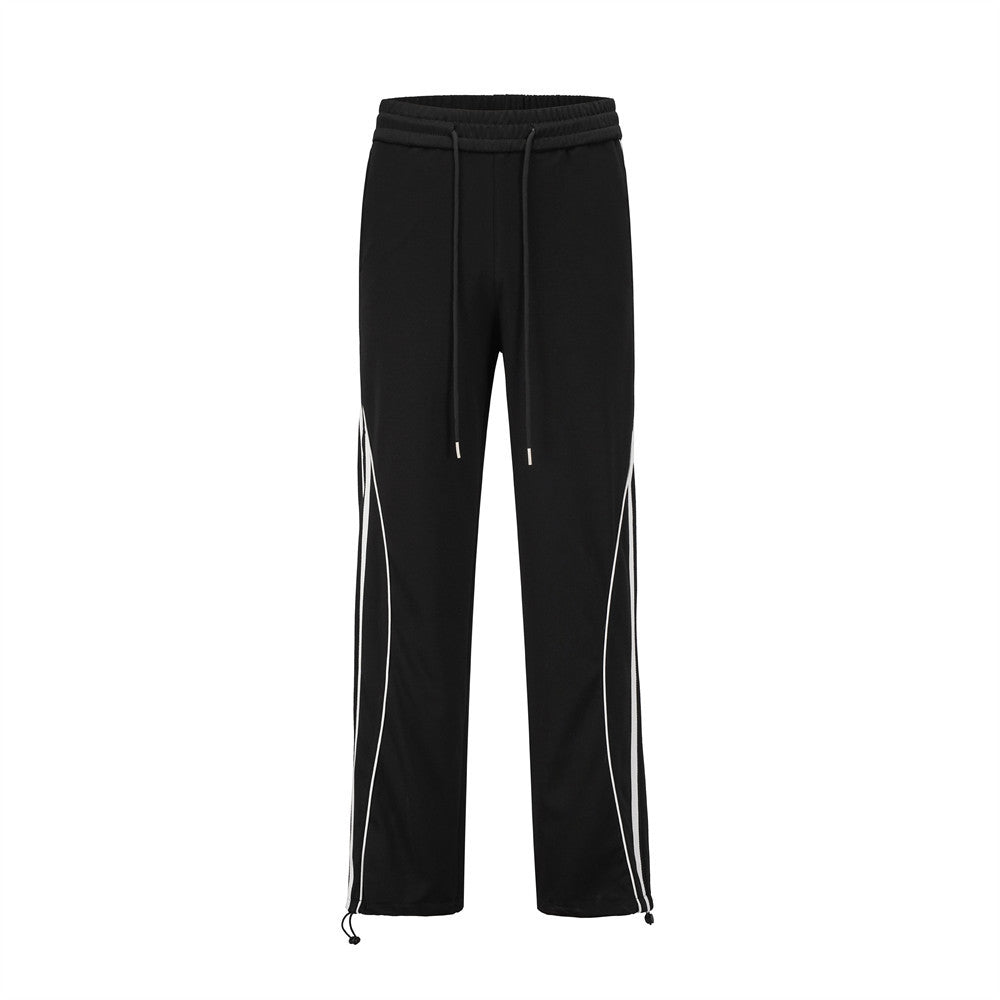 Men Sweatpants Sports Casual Pants Side Striped Stitching Elastic Waist Straight Sweatpants Loose Trousers