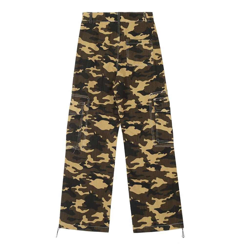 Men Sweatpants Camouflage Workwear Trousers Sports Straight Camouflage Trousers Drawstring Jogger Pants