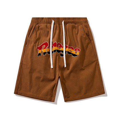 Men Shorts Retro Alphabet Embroidered Shorts Loose Hip Hop Shorts