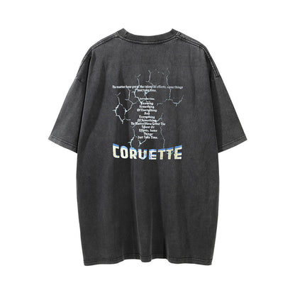 Men Vintage T-Shirt Printed Washed and Worn T-shirt Men's Loose Casual Short-Sleeved T-shirt