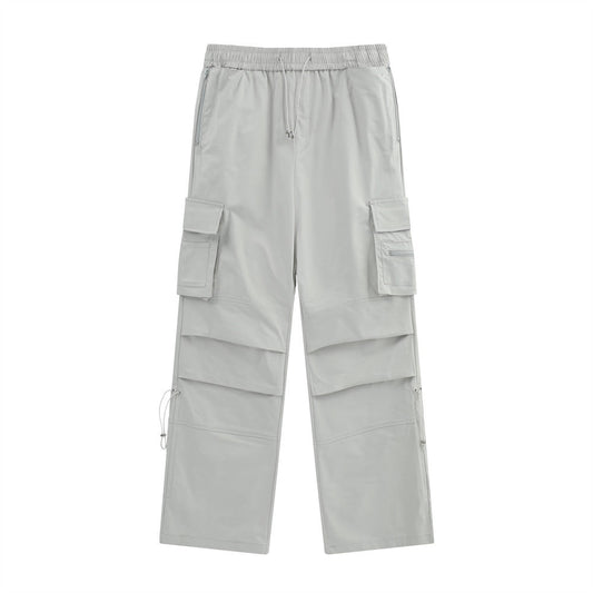 Men Sweatpants Multi-Pocket Straight Casual Pants Men's Summer Casual Elastic Waist Wide Leg Pants