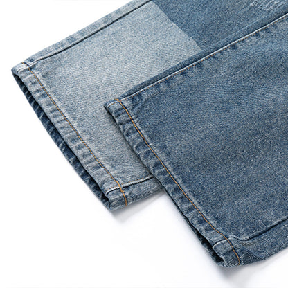 Men Jeans Spray Paint Hole Irregular Wide Leg