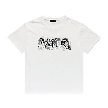 Amiri T Shirt Letter Sketch Casual round Neck Short Sleeves T-shirt
