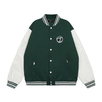 Unisex Baseball Jersey Represents Embroidered Leather Sleeve Baseball Jacket