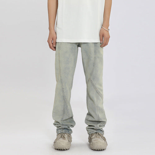 Men Jeans Vintage Straight Jeans Casual Flared Pants