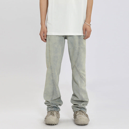 Men Jeans Vintage Straight Jeans Casual Flared Pants