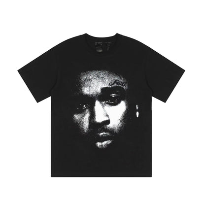 Vlone T Shirts Portrait Printing Short Sleeve T-shirt Men and Women Couple High Street Loose Hip Hop Large V Half Sleeve