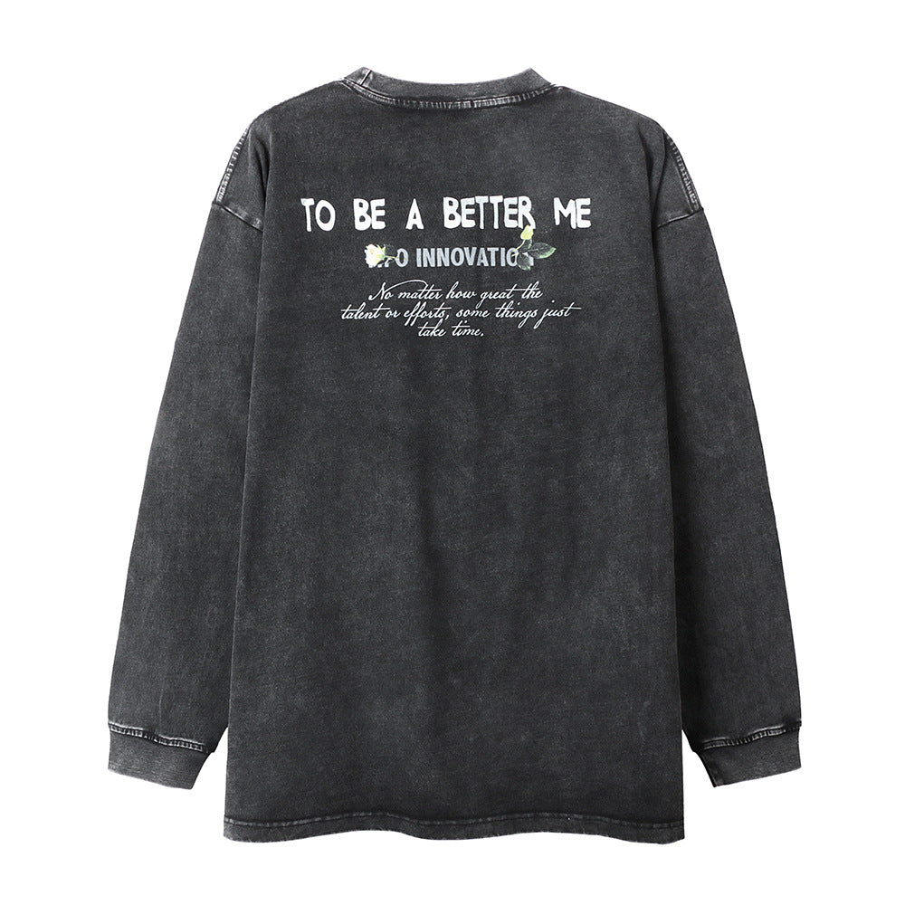 Men Long Sleeve T-Shirt Character Print Distressed Men's Loose Undershirt Top