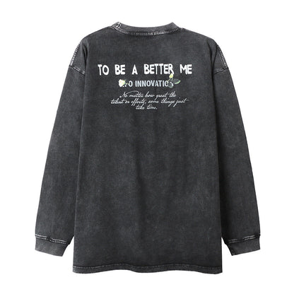 Men Long Sleeve T-Shirt Character Print Distressed Men's Loose Undershirt Top