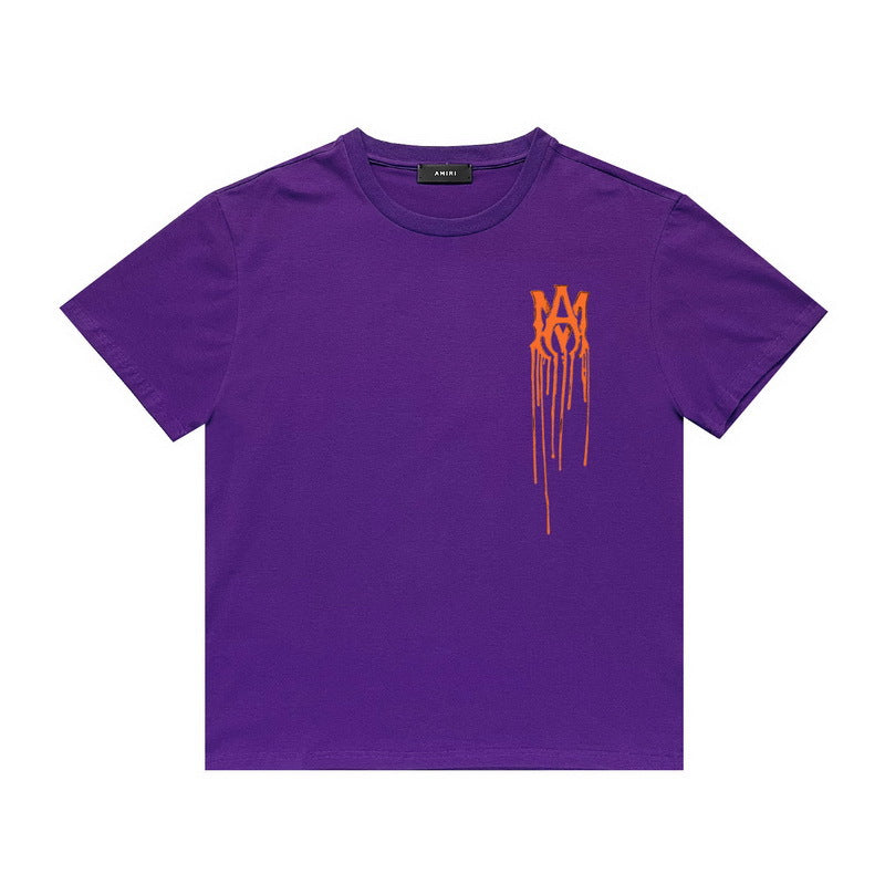 Amiri T Shirt Orange Printed Casual Hip Hop High Street round Neck Short Sleeve T-shirt