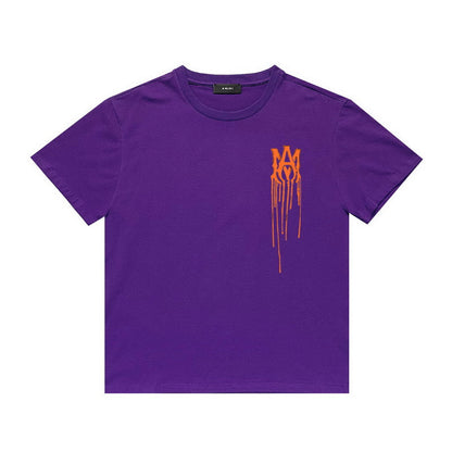 Amiri T Shirt Orange Printed Casual Hip Hop High Street round Neck Short Sleeve T-shirt