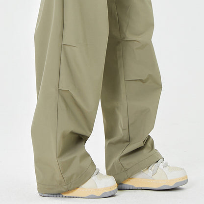Men Sweatpants Loose Wide Leg Paratrooper Pants Pleated Elastic Waist Casual Straight-Leg Sports Trousers