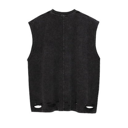 Men Vest Vintage Gothic Cross Washed Distressed Vest
