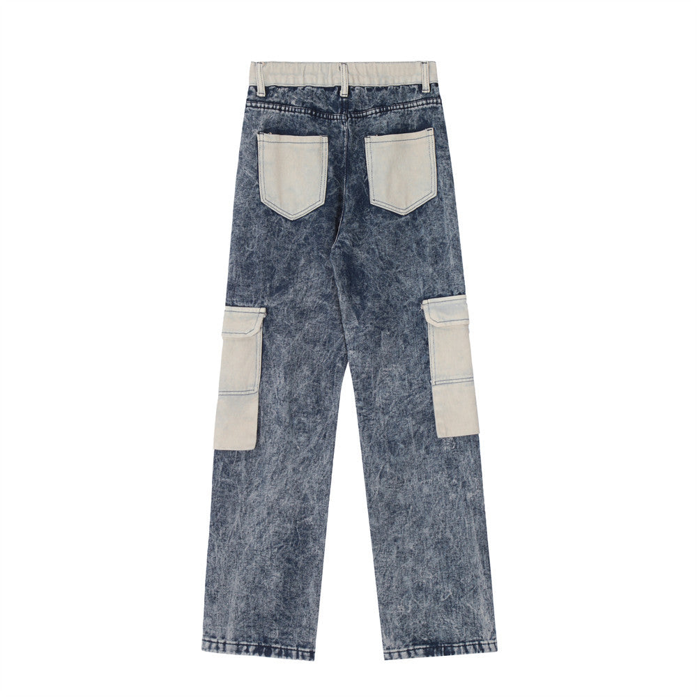 Men Jeans Patchwork Pocket Design Distressed