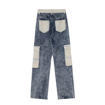 Men Jeans Patchwork Pocket Design Distressed