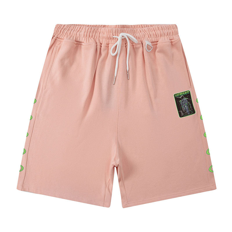 Men Shorts Hiphop Vintage Flame Print Sports Shorts