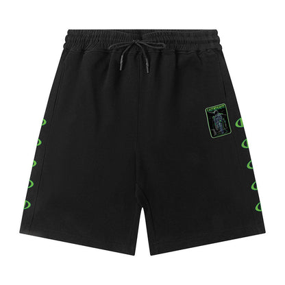Men Shorts Hiphop Vintage Flame Print Sports Shorts