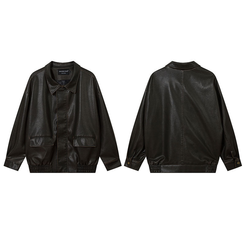 Women Jackets Vintage Distressed PU Leather Jacket