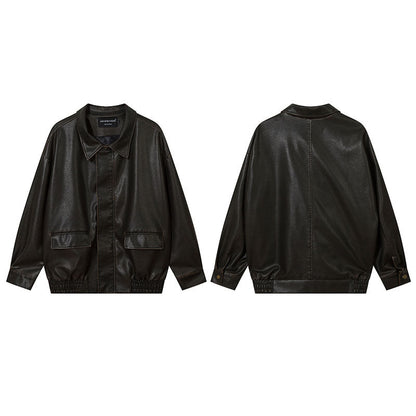 Women Jackets Vintage Distressed PU Leather Jacket