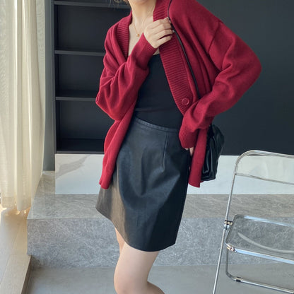 Women Cardigan Sweater Cardigan Single-Breasted V-neck Mid-Length Knitted Jacket 8t8278