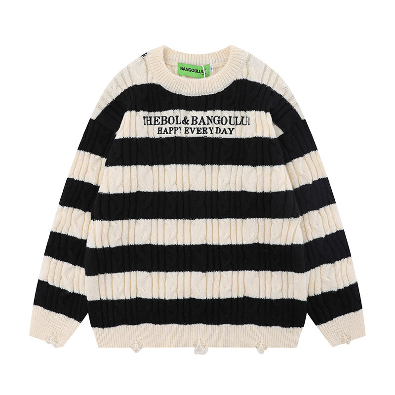Women Sweater Striped Knitted Sweater College Style