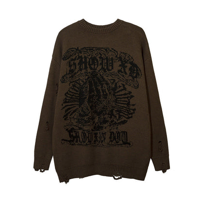 Women Sweater Creative Pattern Loose Hole Knit Sweater