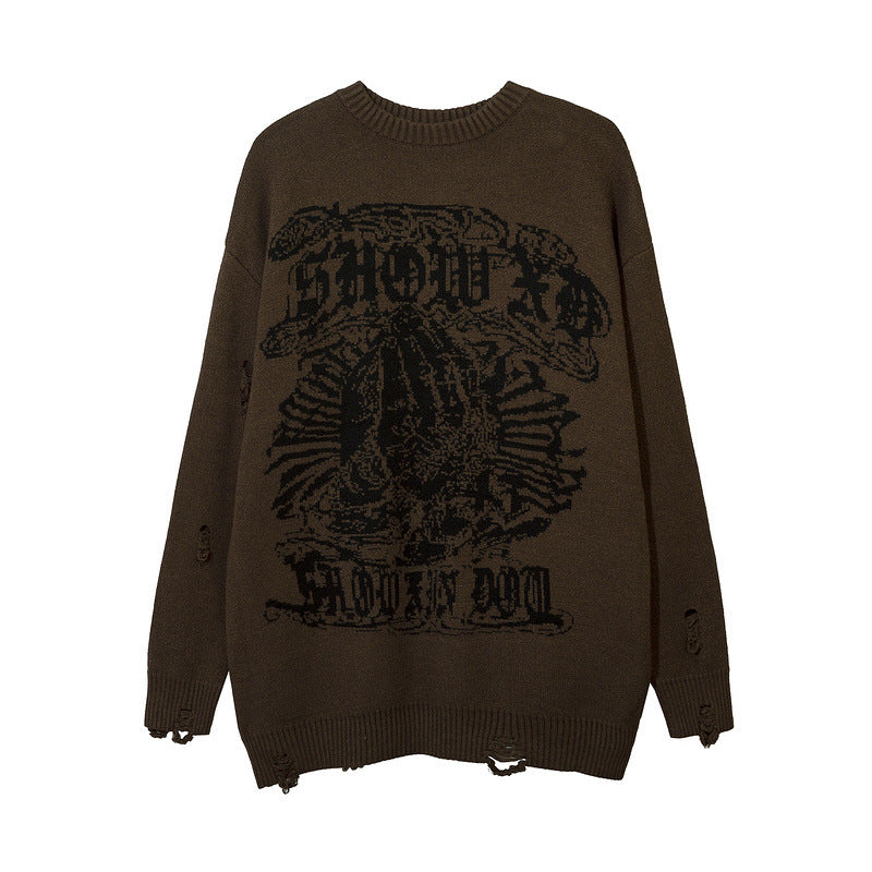 Women Sweater Jacquard Sweater Sweater Ripped