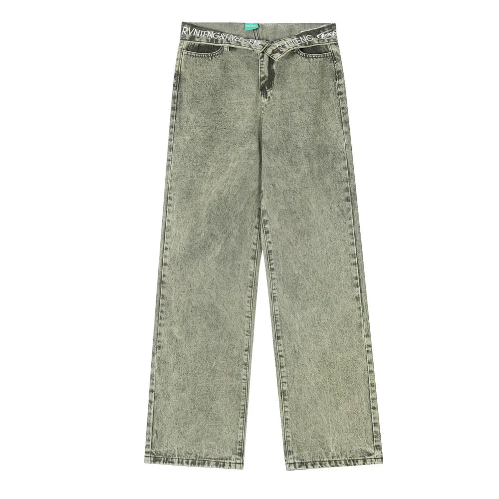 Women Pants Flanging Letter Embroidered Jeans Straight-Leg Pants