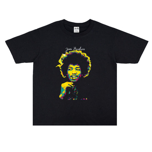 Rock Star T Shirt Johnny Allen Hendrix Jimi Rock T-shirt Short Sleeve Loose Personality