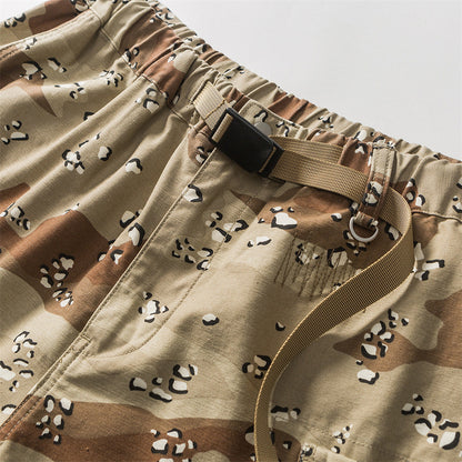 Men Shorts Camouflage Shorts with Belt Multi-Pocket Cargo Pants