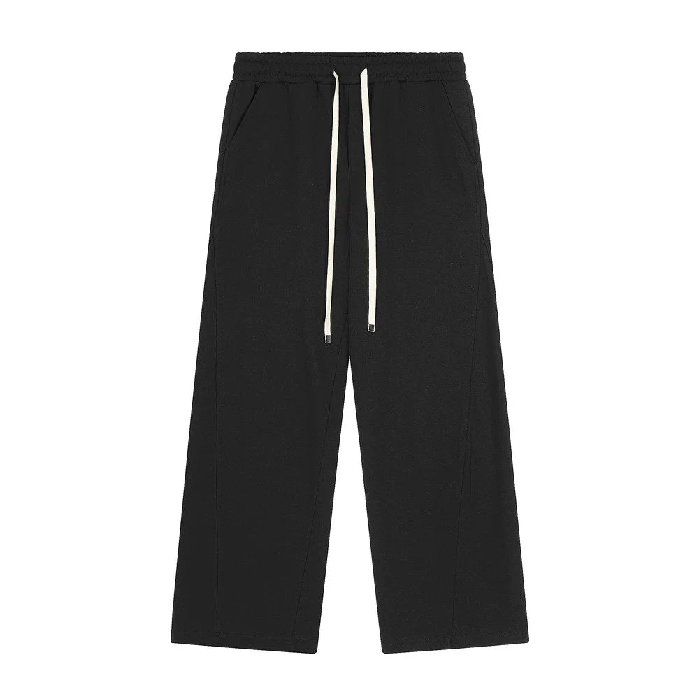 Men Sweatpants Solid Color Simple Exercise Casual Pants Straight Wide Leg Sweatpants