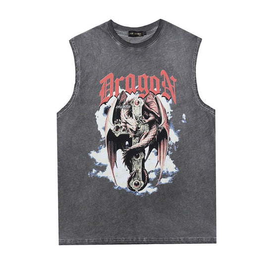 Men's Vest Washed Distressed Sleeveless T-shirt Men's Oversize Loose Vest