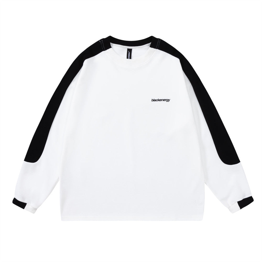 Men Long Sleeve T-Shirt Stitching Loose Casual Bottoming Basic Sports Sweatshirt