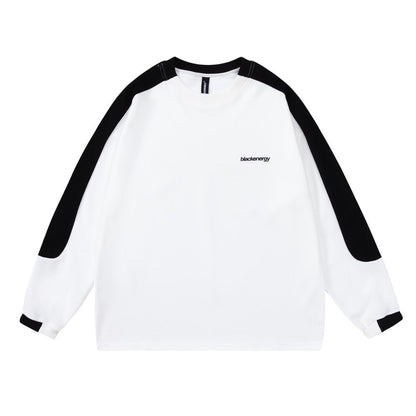 Men Long Sleeve T-Shirt Stitching Loose Casual Bottoming Basic Sports Sweatshirt