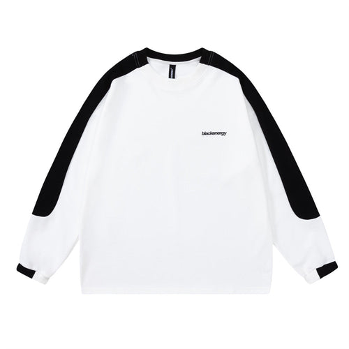 Men Long Sleeve T-Shirt Stitching Loose Casual Bottoming Basic Sports Sweatshirt
