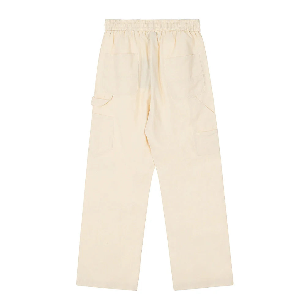 Men Sweatpants Wide-Leg Overalls Men's Solid Color Stitching Rivet Decorative Straight Casual Trousers
