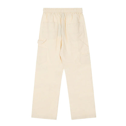 Men Sweatpants Wide-Leg Overalls Men's Solid Color Stitching Rivet Decorative Straight Casual Trousers