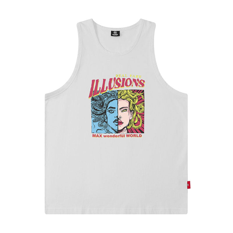 Men Vest Rose Print Sleeveless T-shirt Men's and Women's Oversize Hip Hop Vest