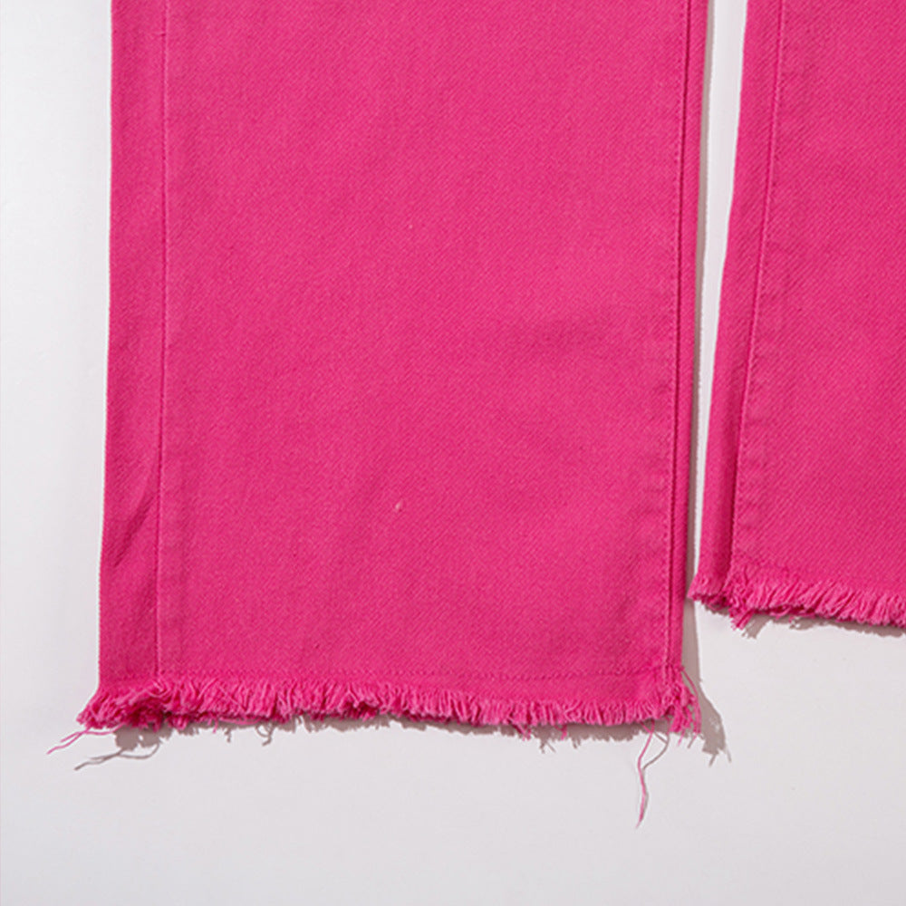 Women Pants Gradient Pink Ripped Jeans