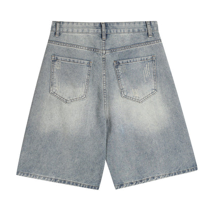 Men Shorts Denim Shorts Trendy Washed Worn Loose