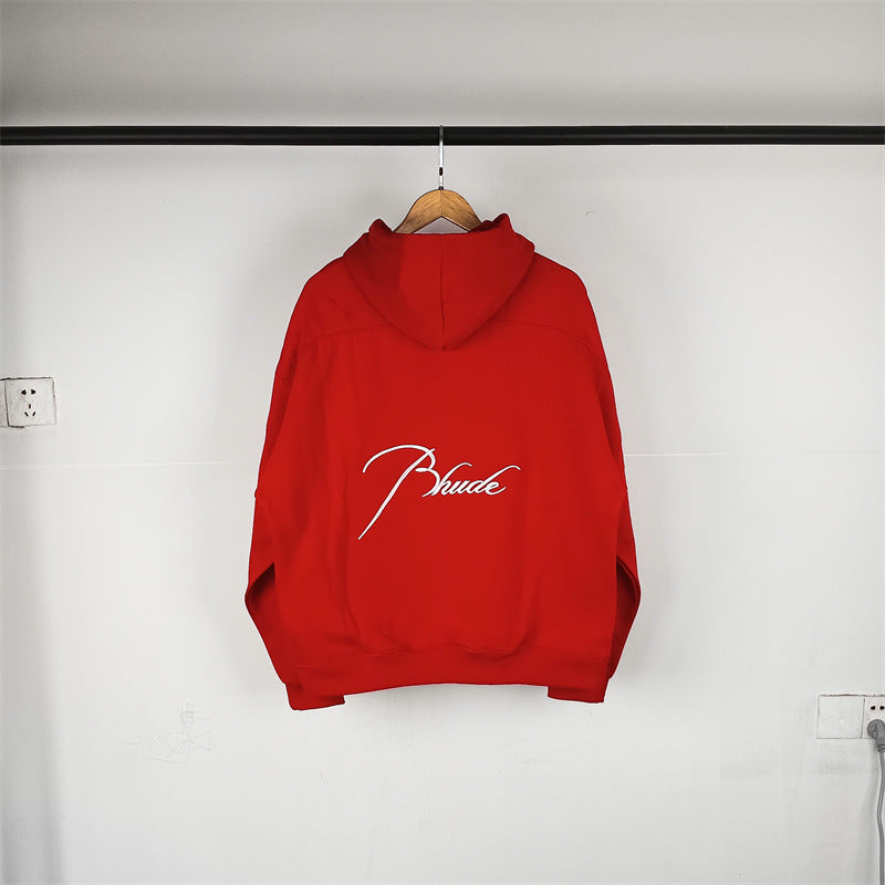 Rhude Hoodie Micro Label Letter Embroidered Fleece Hooded Sweater