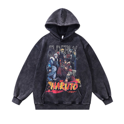 Men Hoodie Vintage Fleece-Lined Thickened Hooded Sweatshirt Washed Old Hoodie